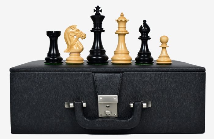 The Bridle Series Chess Pieces in Ebony & Box Wood - 4.8" King with Storage Box