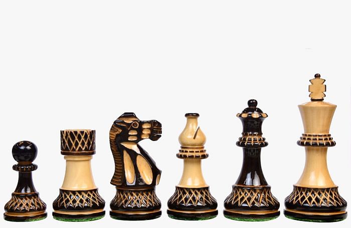 The Burnt Blazed Series Handcarved Lacquer Chess Pieces in Burnt Box Wood - 3.8" King