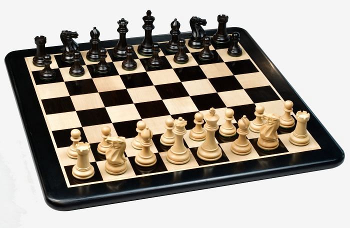 Professional Staunton Chess Pieces in Ebonized/Boxwood With Board & Box- 3.8" King