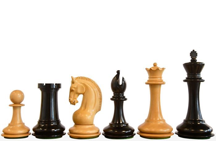 The CB Red Rum Luxury Staunton Series Chess Pieces in Ebony / Box Wood - 4.4" King