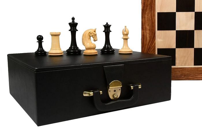 CB Red Rum Luxury Chess Set with Board in Ebony/Boxwood - 4.4" King & Box