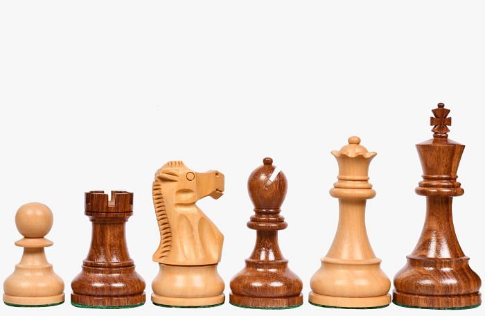 Reproduced 1972 Reykjavik Championship Series Chess Pieces in Sheesham & Box Wood - 3.7" King