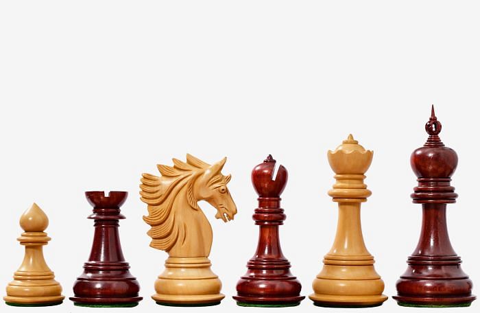 The Sher-E-Punjab Series Chess Pieces in Bud Rosewood / Boxwood - 4.6" King