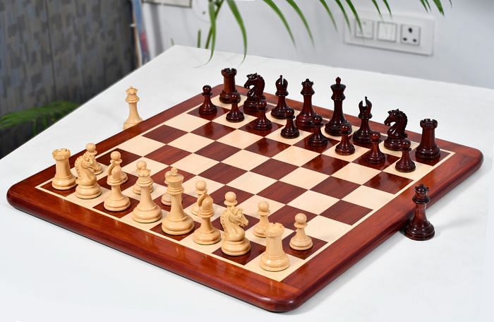Combo of The Sinquefield Cup 2017 Reproduced Original Chess Pieces in Bud Rosewood & Boxwood with Pouch - 3.75" King with Wooden Chess Board