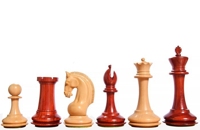 The CB Red Rum Luxury Staunton Series Chess Pieces in Bud Rosewood / Box Wood - 4.4" King