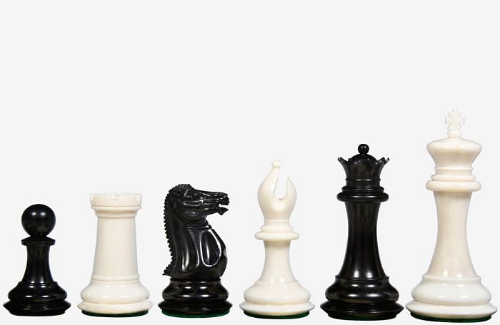 19th Century Staunton Pattern Inspired Camel Bone Chess Set in Black Dyed & Bleached White - 3.6" King