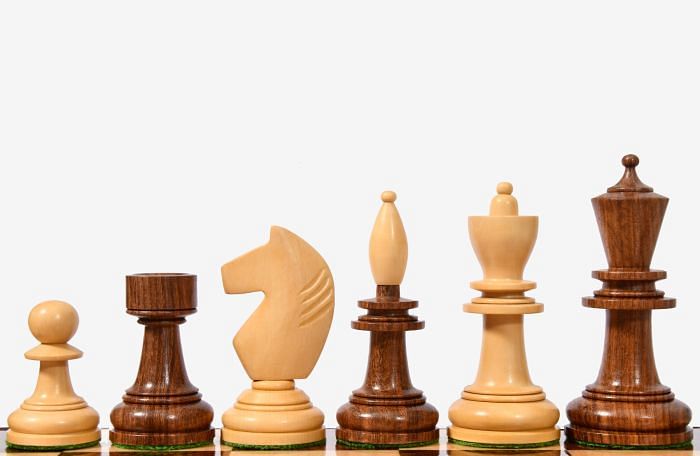 The Reproduced Hungarian Chess Pieces in Sheesham Wood & Natural Boxwood - 3.9" King 