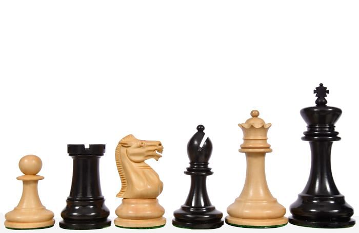 Reproduced 1880s-90s Circa Lasker Staunton Pattern Antique Chess Pieces in Ebony / Boxwood with King Side Stamping - 3.75" King