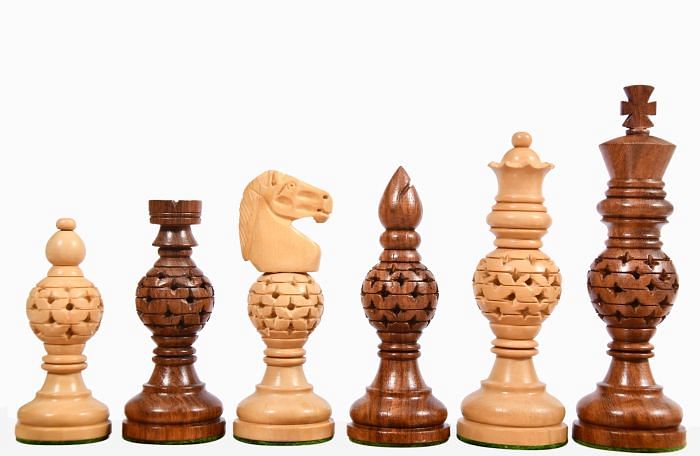 The Spherical Series Astonishing Jali Wooden Chess Pieces in Sheesham & Box Wood - 4.72" King