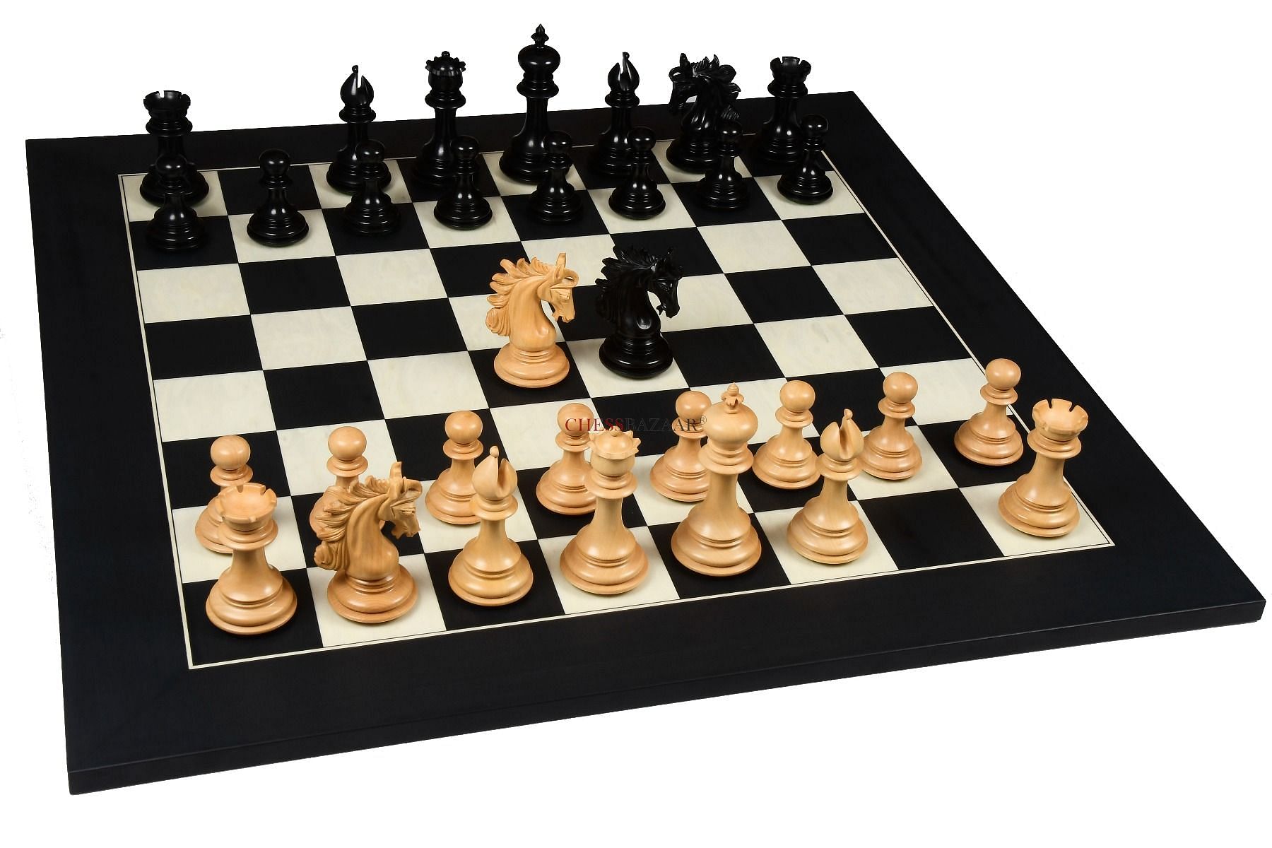 Arabian Knight Series Artisan Staunton Chess Pieces In Ebony & Maple Matte  Finish Chess Board