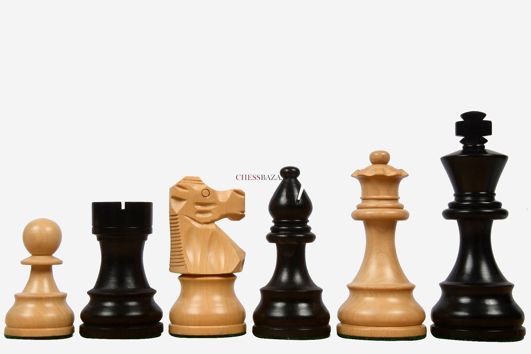 The French Knight - Black and Natural Boxwood Chess Pieces - 3.75