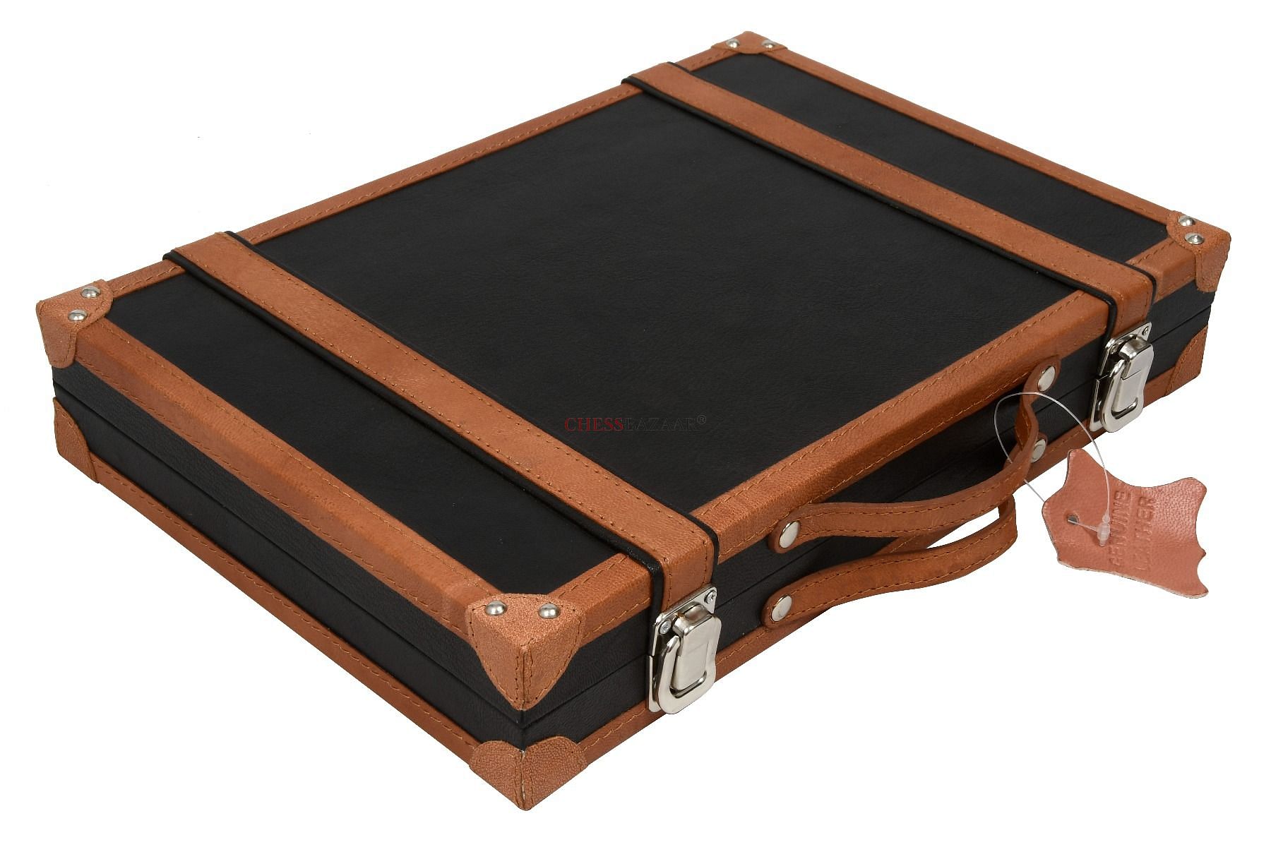 Genuine Leather Folding Backgammon Set in Black & Brown Color