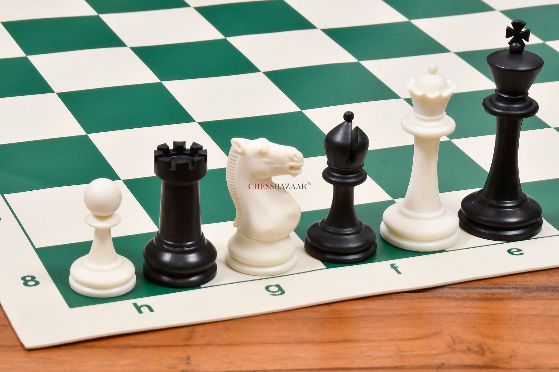Analysis-Size Plastic Chess Set Black & Ivory Pieces with Black Roll-up  Chess Board