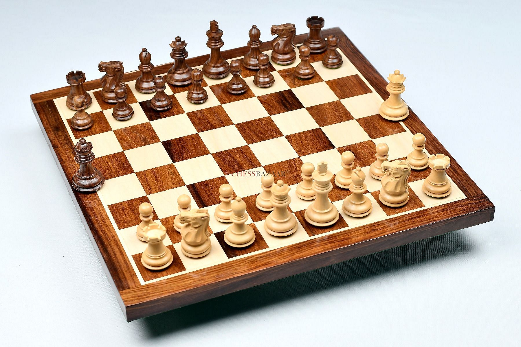 Luxury Ebony & Maple Chess Pieces with Wooden Chess Box and Flat Chess Board  - Henry Chess Sets