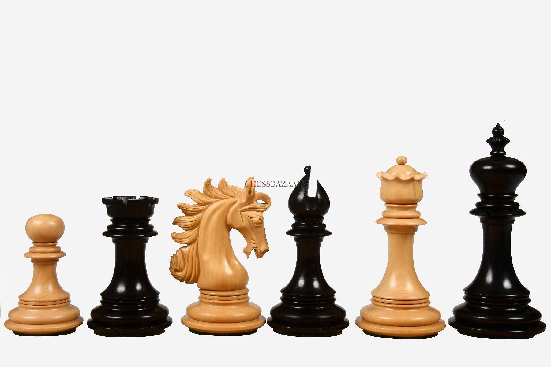 White chess pieces standing on the left of the image, a chessboard in the  background, and black chess pieces standing on the right side. they are  facing each other. highly detailed, this