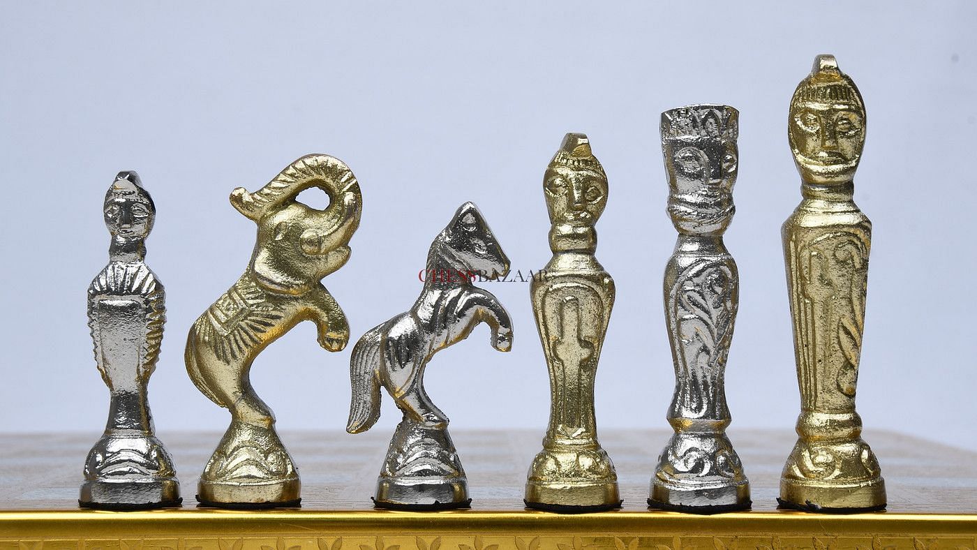Clearance - Brass Chess Set Handmade Antique Finish Vintage Style Figure  Chess Set in Shiny Gold & Silver Color
