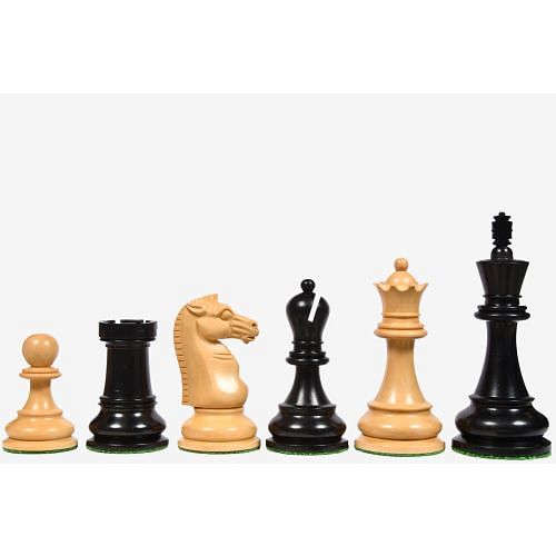 The British Chess Company (BCC) Reproduced Staunton Double Collared Chess Pieces in Ebony & Box Wood - 4.2" King