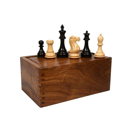 Desert Gold Series Chess Pieces in Ebonized / Boxwood - 4.0" King with Box