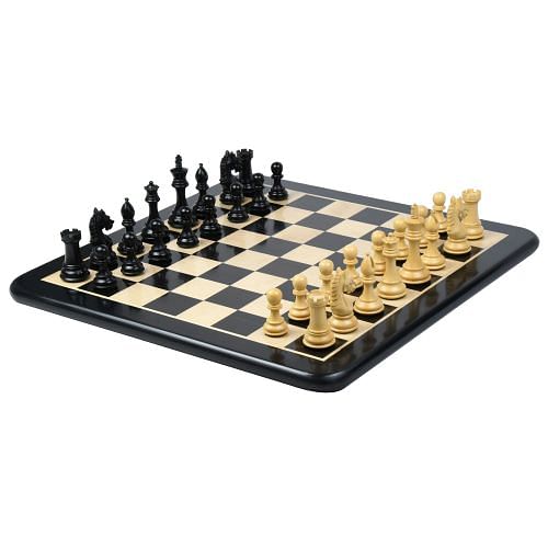 The Derby Knight Pattern Chessmen in Ebonized Boxwood - 4.1" King with Board