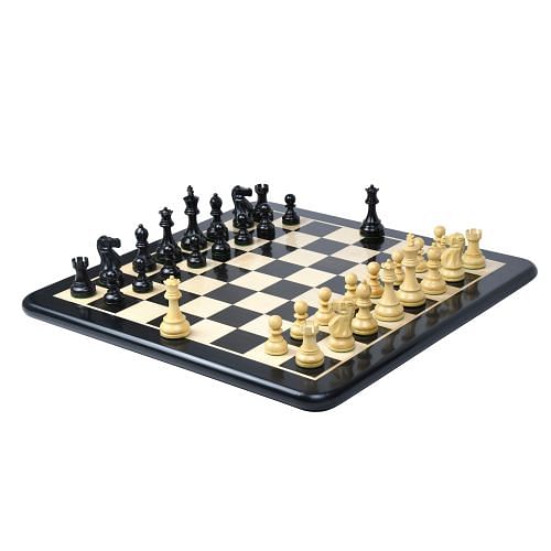 Repro 1972 Reykjavik Chess Pieces in Ebonized/Boxwood - 3.7" King with Board 