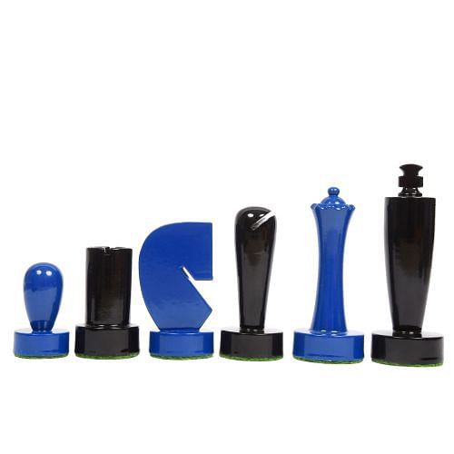 Berliner Series Modern Minimalist Chess Pieces in Blue and Black Painted Boxwood - 3.7" King