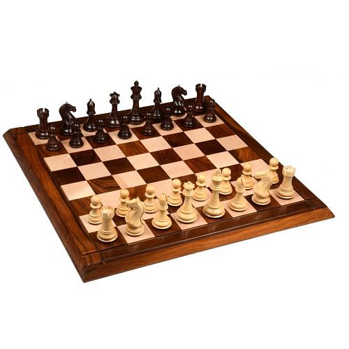 Fierce Knight Series Chess Pieces Rosewood / Boxwood - 4.1" King with Chess Board