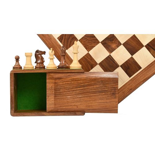 1972 Repro Fischer-Spassky Chess Pieces V2.0 in Sheesham/Boxwood - 3.75" King with Box