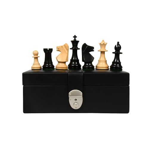 Repro Argentina Olympic Chess Pieces in Ebony/Boxwood - 3.75" King with Box