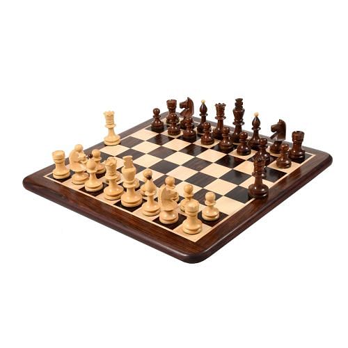 Repro Romanian-Hungarian Tournament Chessmen in Rosewood / Boxwood - 3.8" King with Board