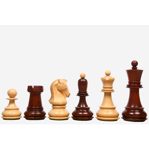1950 Reproduced Dubrovnik Bobby Fischer Chessmen Version 3.0 in Bud Rose Wood / Box Wood - 3.75" King