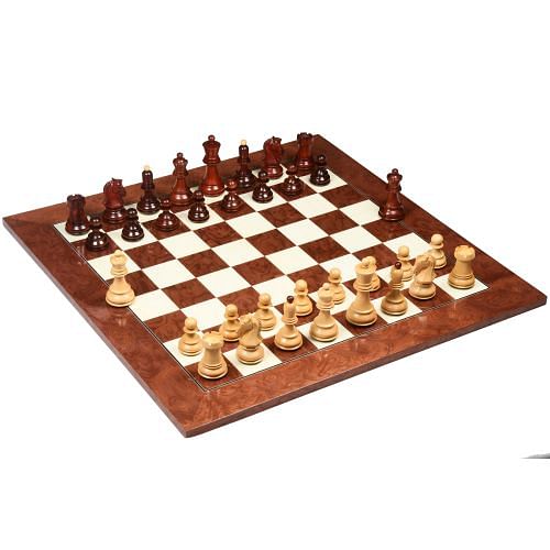 1950 Repro Dubrovnik Bobby Fischer Chessmen V3.0 in Bud Rosewood/Boxwood - 3.7" King with Board