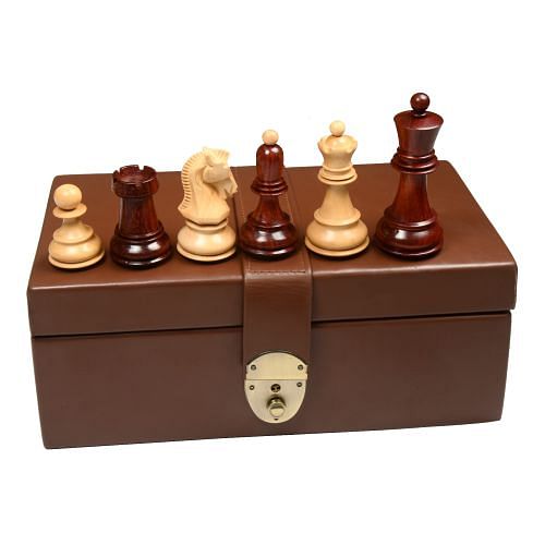 1950 Repro Dubrovnik Bobby Fischer Chessmen V3.0 in Bud Rosewood/Boxwood - 3.7" King with Box