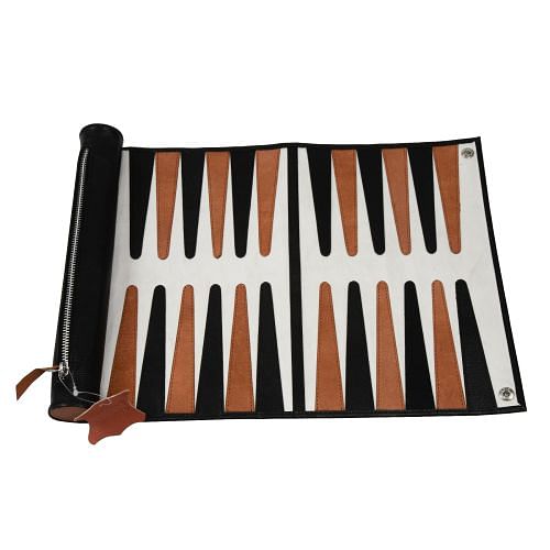 Genuine Leather Roll-up Backgammon Set in Black & Brown Color
