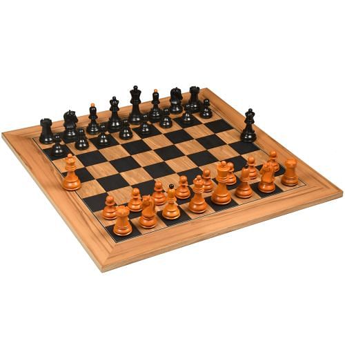 1950 Repro Dubrovnik Bobby Fischer Chessmen V3.0 in Ebonized/Antiqued boxwood - 3.7" King with Board