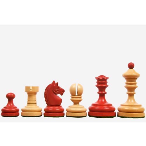 Reproduced Vintage 1930 Knubbel Analysis Chess Pieces in Stained Crimson and Boxwood - 3" King 