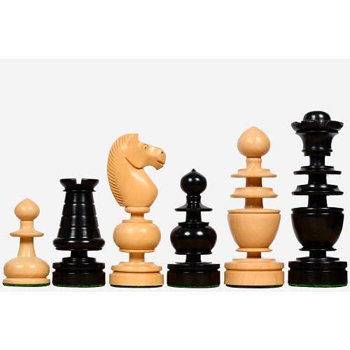 Reproduced Antique Series Regency Chess Pieces in Ebony and Box Wood - 4.3" King
