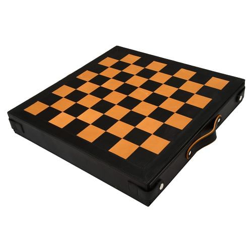 Genuine Leather Chess Board with Built-in Storage in Black Anigre & Antique Color 16" - 45mm