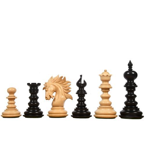 The St. Petersburg Luxury Artisan Series Chess Pieces in Ebony / Box Wood - 4.2" King with Storage Box