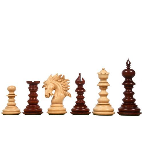 The St. Petersburg Luxury Artisan Series Chess Pieces in Bud Rose / Box Wood - 4.2" King with Storage Box