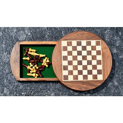 Travel Series Round Magnetic Chess Set In Sheesham & Maple Wood