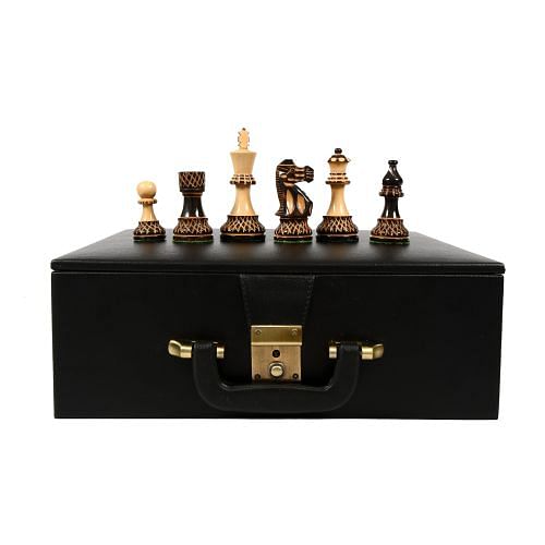 The Burnt Blazed Handcarved Chess Pieces in Burnt Boxwood - 3.8" King with Box