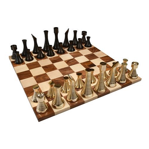 Weighted Metal Chess Pieces with Folding Wooden Board - 3.1” King