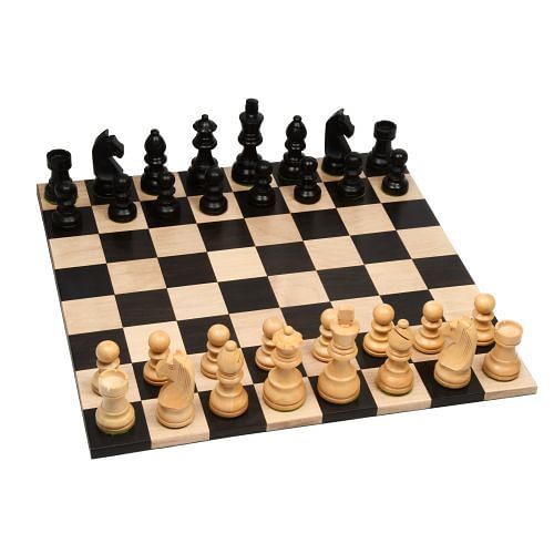 3" Tournament Wood German Knight Chess Set, Folding Chess Board & Pouch