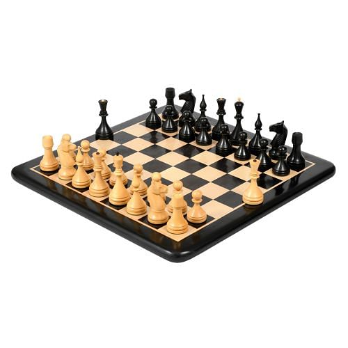 Repro 1961 Soviet Championship Baku Chess Pieces in Ebonized / Boxwood - 4” King with Board