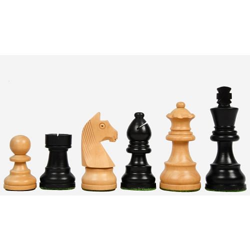 Tournament Series Staunton Chess Pieces with German Knight in Ebonized Boxwood & Box Wood - 3" King