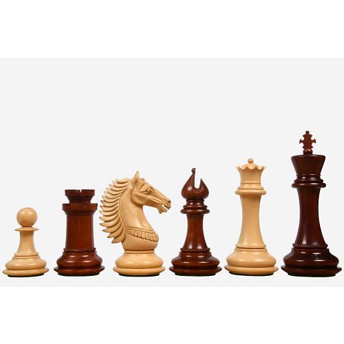 The CB Mustang Series Weighted Chess Pieces in Bud Rose / Box Wood - 4.4" King with Extra Queens 