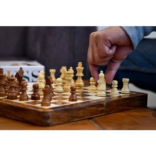 Travel Series Folding Magnetic Lacquer Chess Set In Sheesham & Maple 12 Inch