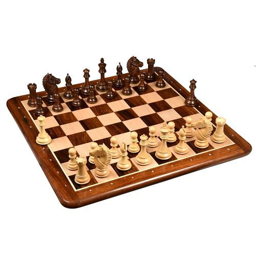 Bridle Sheesham Wood Chess Set in 4"King with 21"Notation Chess Board