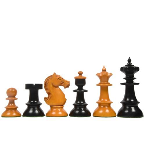 Reproduced Vintage Series Original Austrian Coffee House Old Vienna Chess Pieces in Ebonized and Antique Boxwood V2.0- 3.75" King