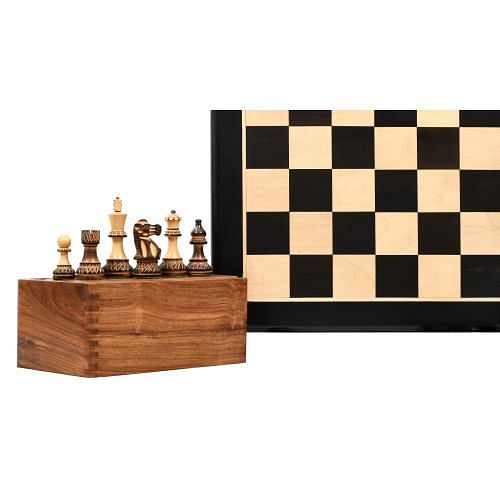 Burnt Blazed Handcarved Chess Pieces in Burnt Boxwood - 3.8" King with Board & Box
